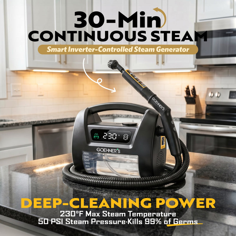 Handheld Steam Cleaner for Kitchen Grease, Range Hood & Stovetop — 230°F Dry Steam (Slate Black)
