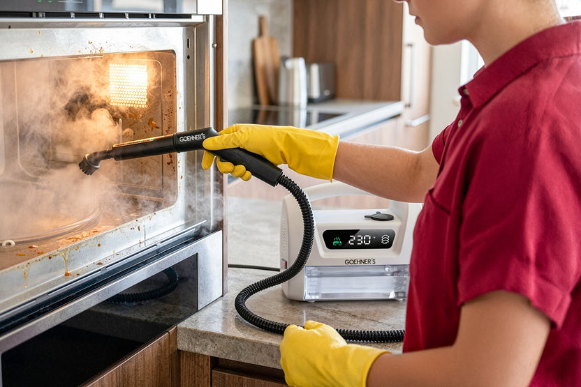 Steam-cleaning an automatic cat litter box with the pearl white Goehner’s, no chemicals