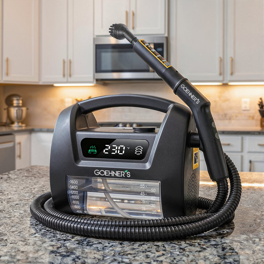 Goehner's V1 handheld steam cleaner in slate black